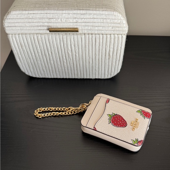 Coach Strawberry Print Zip Card Case - Picture 4 of 7